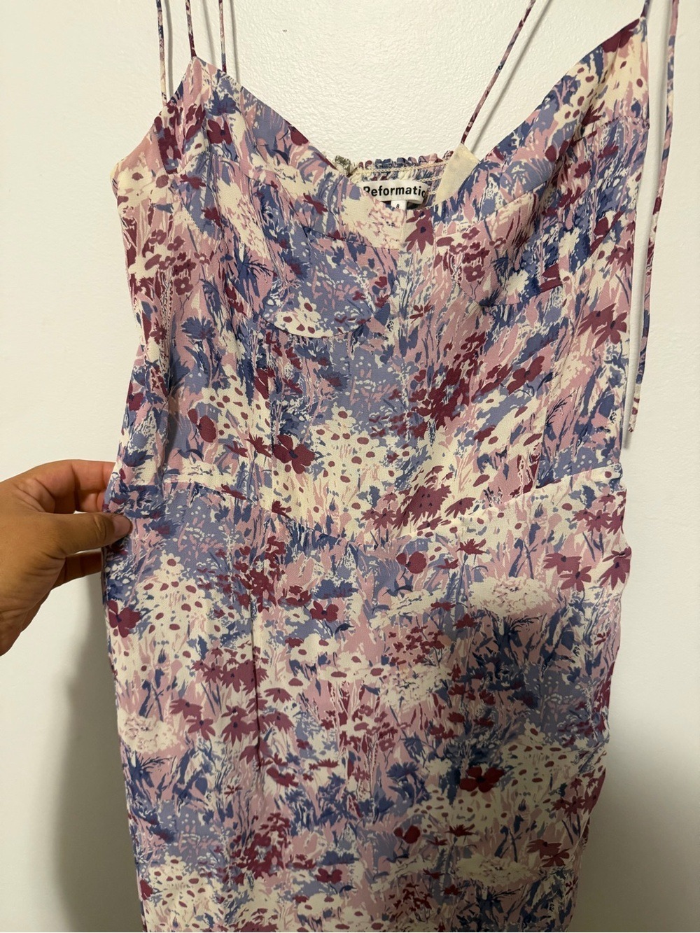 Reformation Floral Corset Maxi Dress Size 8 Purple Side Slit Smocked Back - Picture 5 of 8